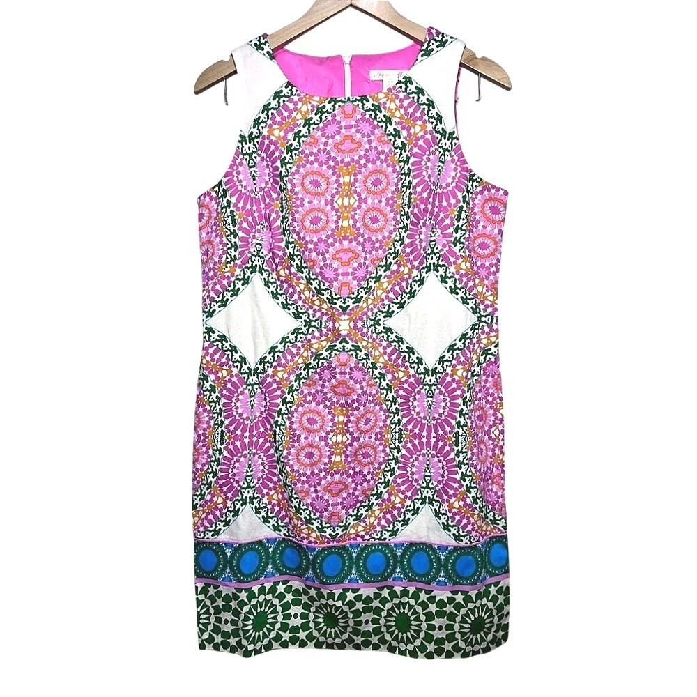 London Times Pink White Green Patterned Mini Dress - Picture 1 of 8